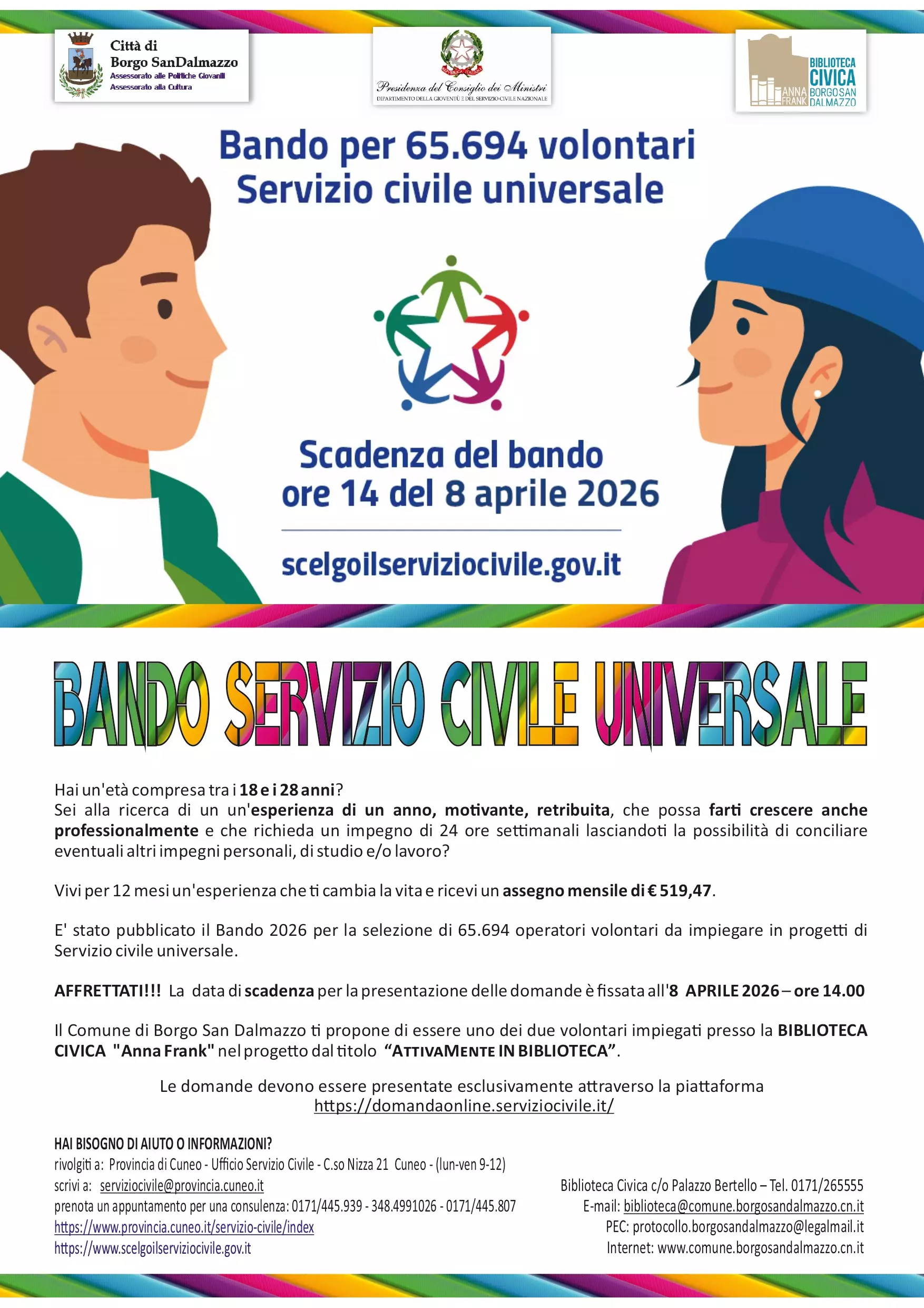 Servizio civile universale 2026 a Borgo San Dalmazzo