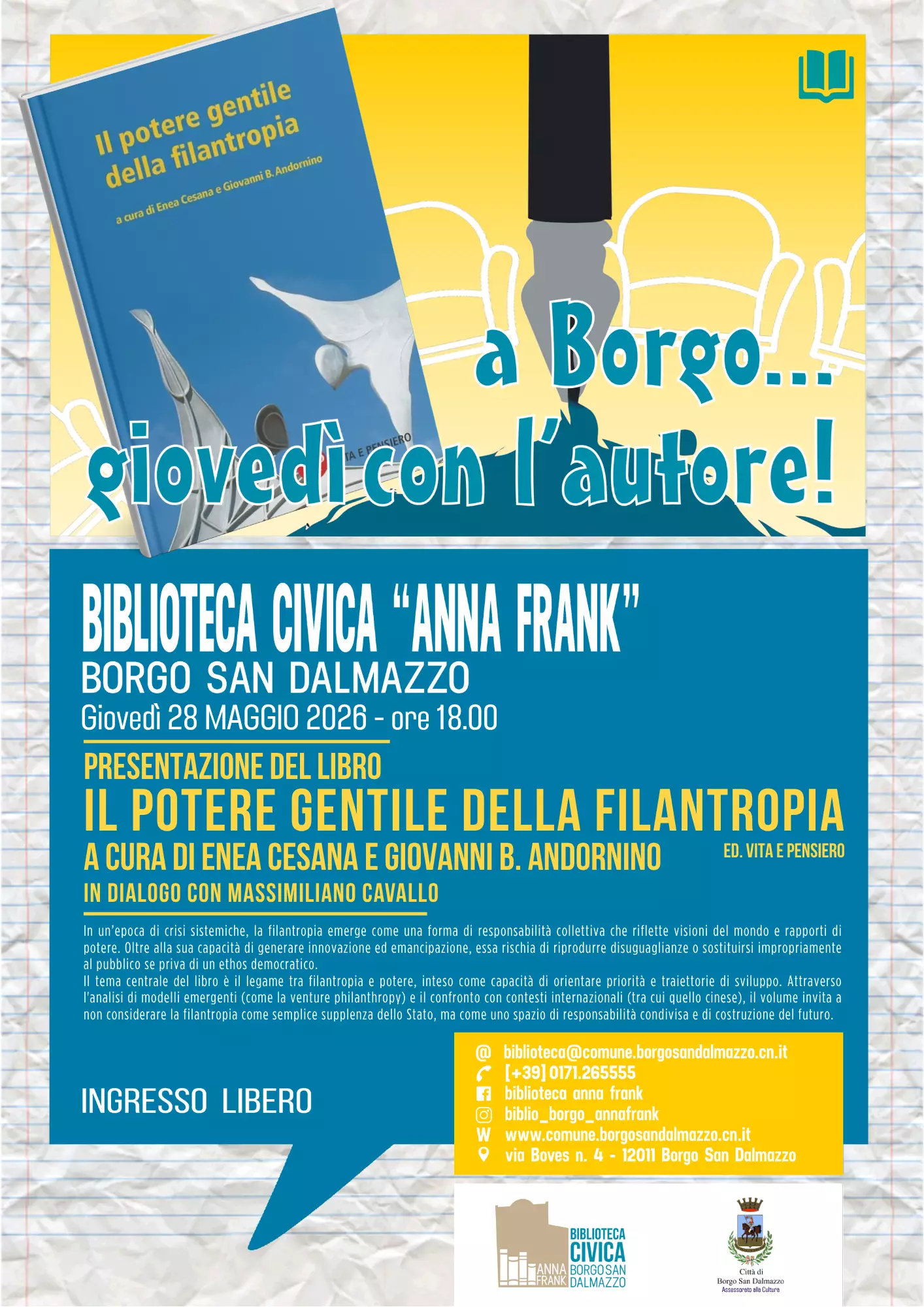 La locandina della presentazione del libro Il potere gentile della filantropia