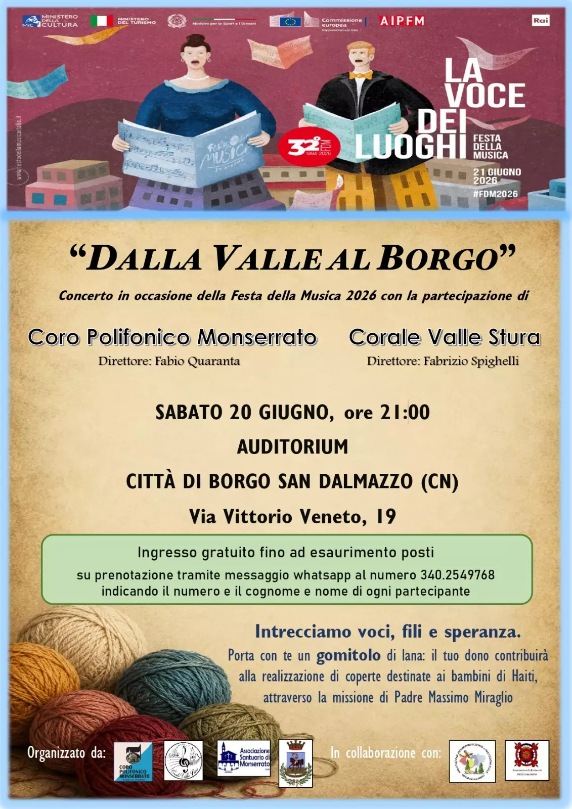 La locandina della Festa della Musica 2026 a Borgo San Dalmazzo